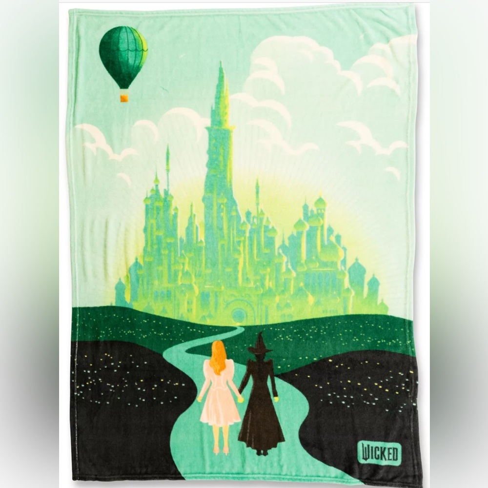2! LOT OF 2 NWT WICKED movie plush throw blanket Elphaba and Glinda Wizard of Oz